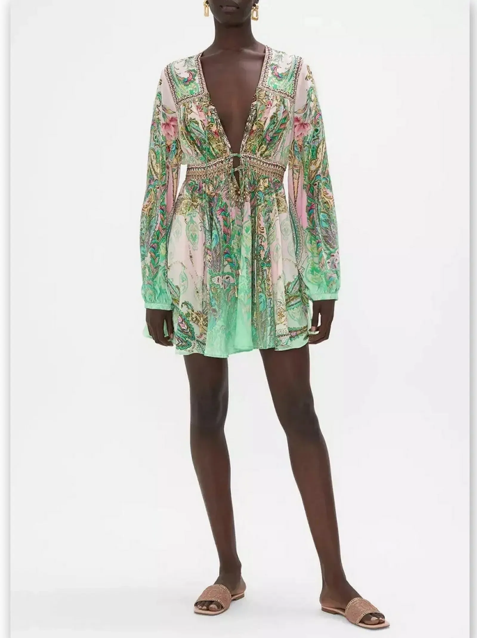 Women’s Baroque-Print Crystal-Embellished Silk Mini Dress