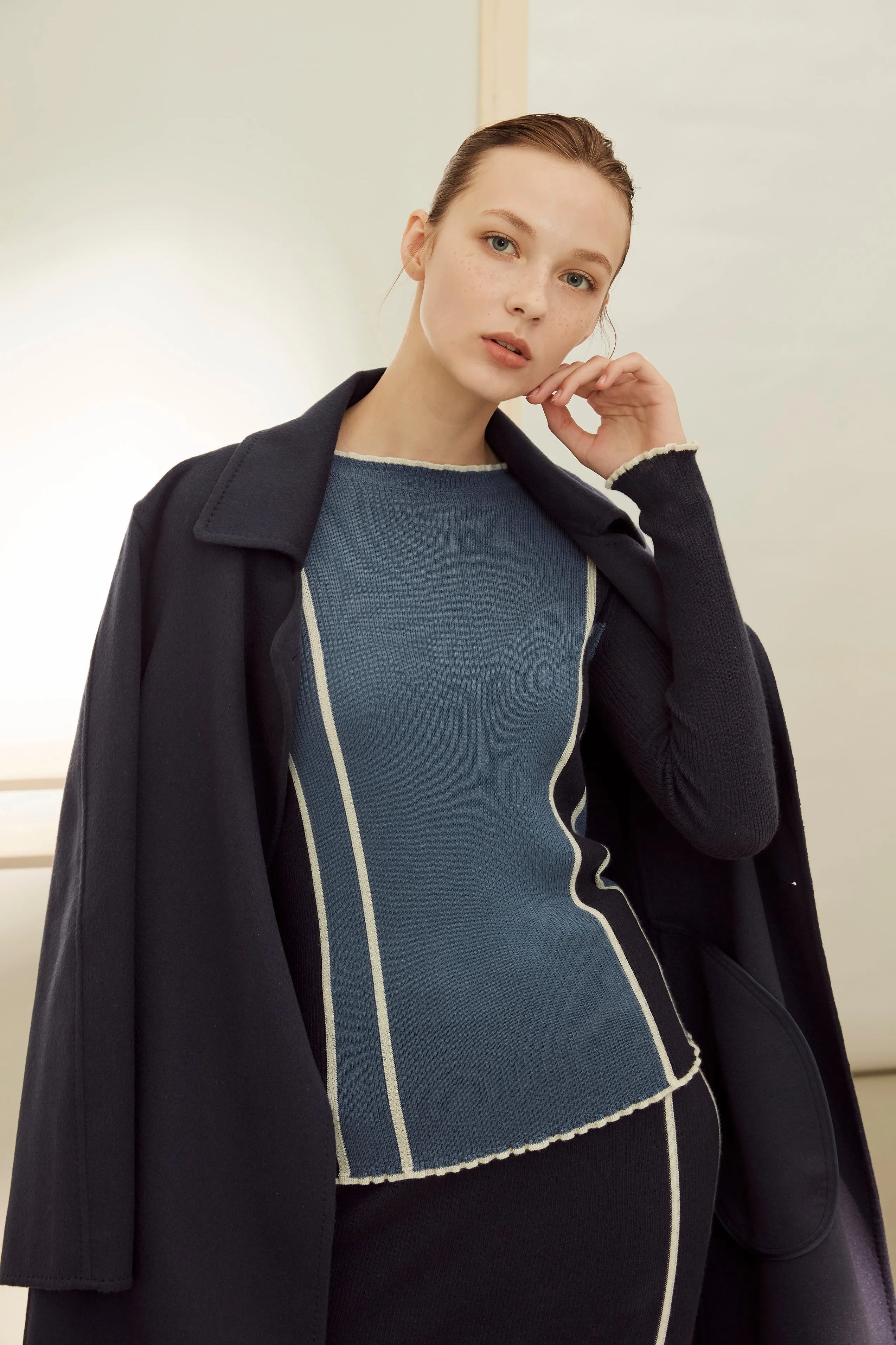 Women's hand-sewn pure cashmere double-face coat