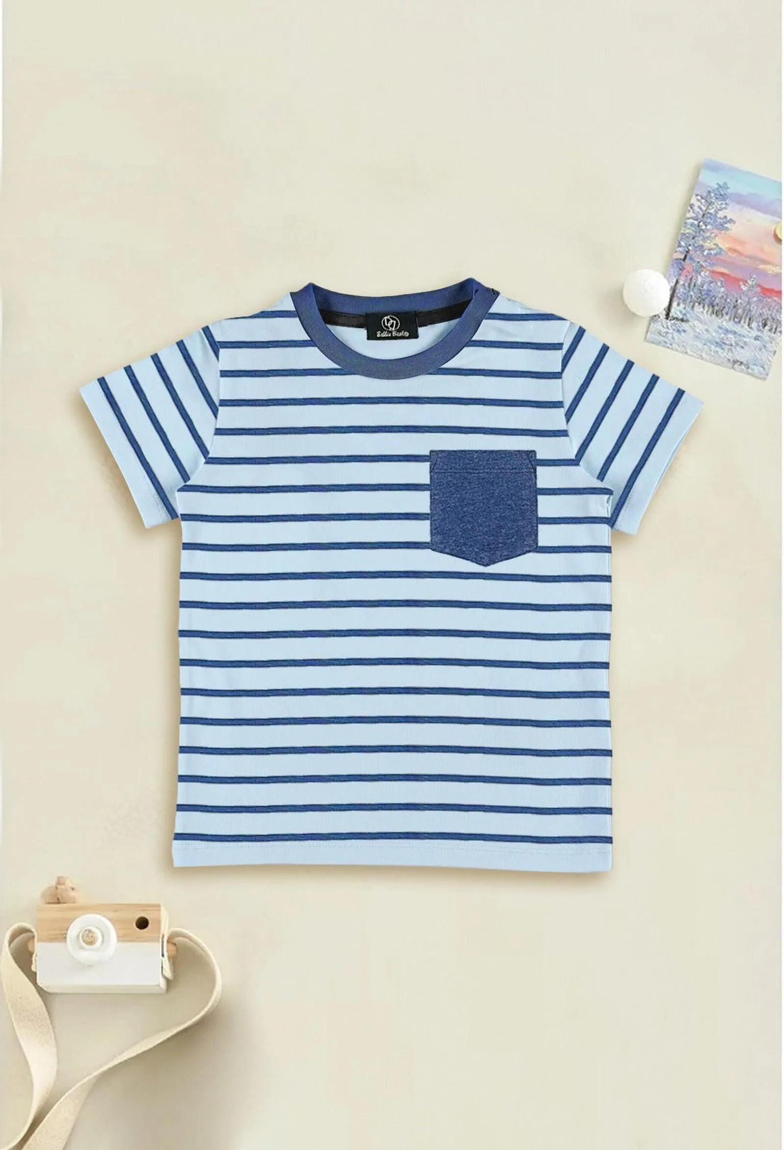 Zinc-Blue contrast Pocket Tee